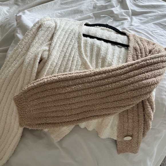 Knitted V Neck Cardigan Brown + Cream - Picture 7 of 9